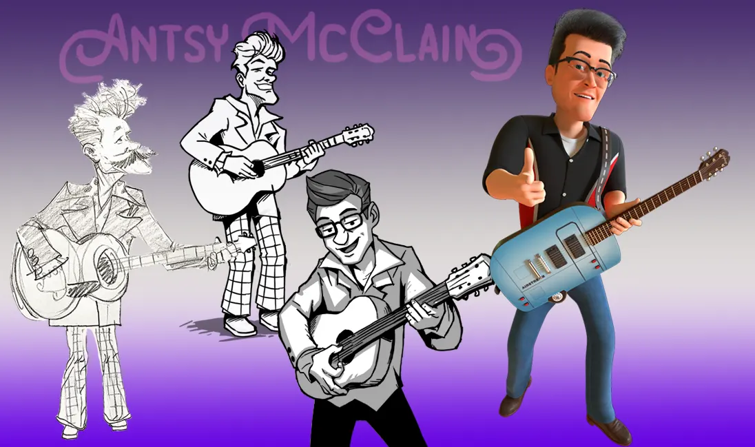 Antsy McClain from sketch to drawing to 3D
